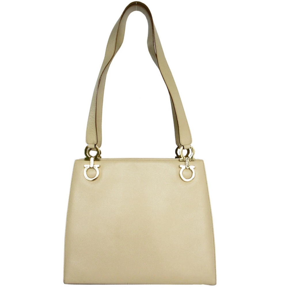 Salvatore Ferragamo gold shoulder Gancini leather bag beige Gold Tan